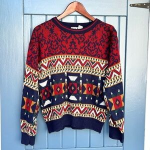 Vintage 1990s Trend Basics Knitted
Geometric Crewneck Sweater Men Size S…